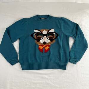 ModCloth Teal Cat Intarsia Knit Sweater - NWT